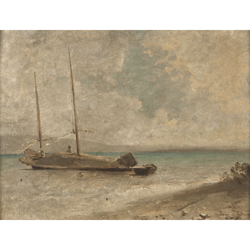 JACQUES DUNANT : Seeuferpartie mit Segelboot (DOBIASCHOFSKY AUKTIONEN AG)
