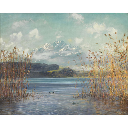 WALTER K�NG : Uferpartie am Rotsee mit Pilatus (DOBIASCHOFSKY AUKTIONEN AG)