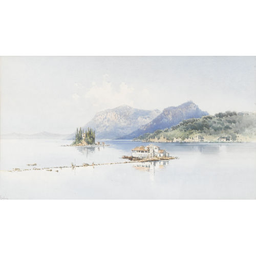 ANGELOS GIALLINA : Kloster Vlacherna und die Insel Pontikonisi bei Korfu (DOBIASCHOFSKY AUKTIONEN AG)