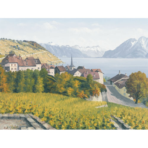 ALBERT DUPLAIN : Ansicht des Winzerdorfes Lavaux am Genfersee (DOBIASCHOFSKY AUKTIONEN AG)