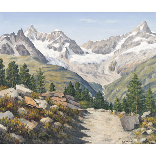 ALBERT DUPLAIN : Sommerliche Gebirgspartie mit Gletscher (DOBIASCHOFSKY AUKTIONEN AG)