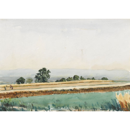 EMIL PROCHASKA : Landschaftspartie mit Bauern auf einem Kornfeld (DOBIASCHOFSKY AUKTIONEN AG)