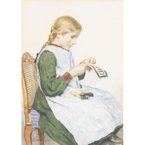 ALBERT ANKER : M�dchen beim Sticken (DOBIASCHOFSKY AUKTIONEN AG)