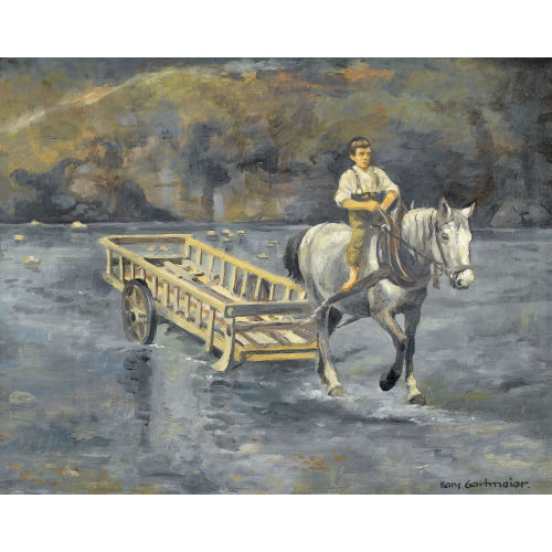 HANS GARTMEIER : Flusspartie mit Bauernbub auf einem Schimmel (DOBIASCHOFSKY AUKTIONEN AG)