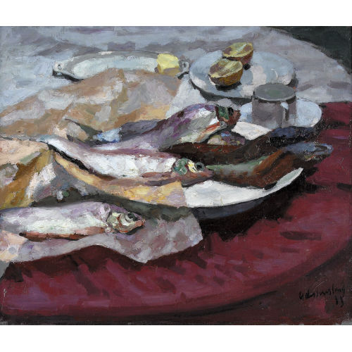 GEORGES DESSOUSLAVY : 'Nature morte aux poissons' (DOBIASCHOFSKY AUKTIONEN AG)