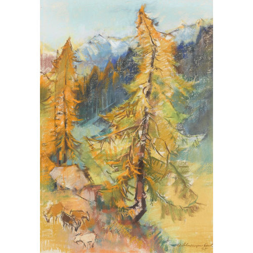 ARMIN SCHWARZENBACH : Herbstliche Gebirgspartie mit L�rchen (DOBIASCHOFSKY AUKTIONEN AG)