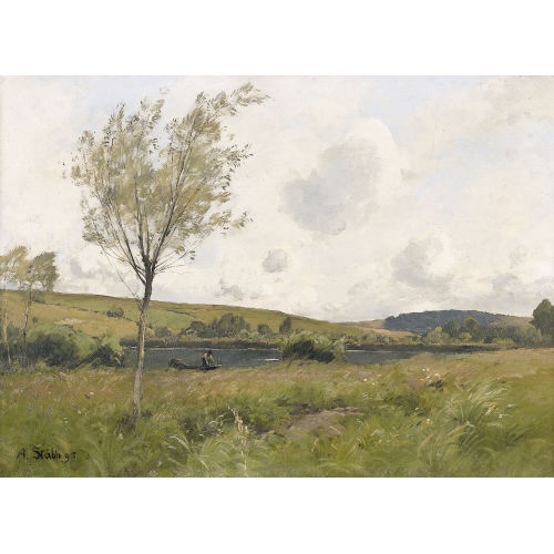 ADOLF (JOHANN) ST�BLI : Flusslandschaft mit Weidenb�umen (DOBIASCHOFSKY AUKTIONEN AG)