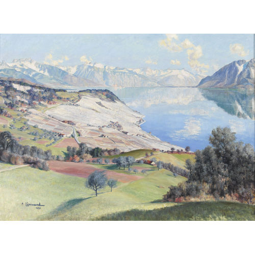 PAUL LEPINARD : Lac L�man avec Rochers de Naye, Tours d′Ai et Grand Muveran (DOBIASCHOFSKY AUKTIONEN AG)