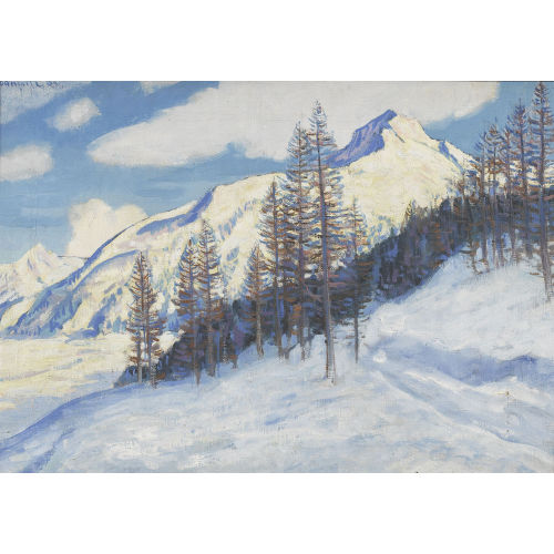 FRAN�OIS GOS : Winterliche Gebirgspartie mit Nadelb�umen (DOBIASCHOFSKY AUKTIONEN AG)