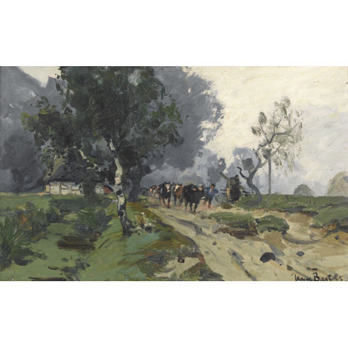 HANS VON BARTELS : Bauer mit Kuhherde auf einer Landstrasse (DOBIASCHOFSKY AUKTIONEN AG)