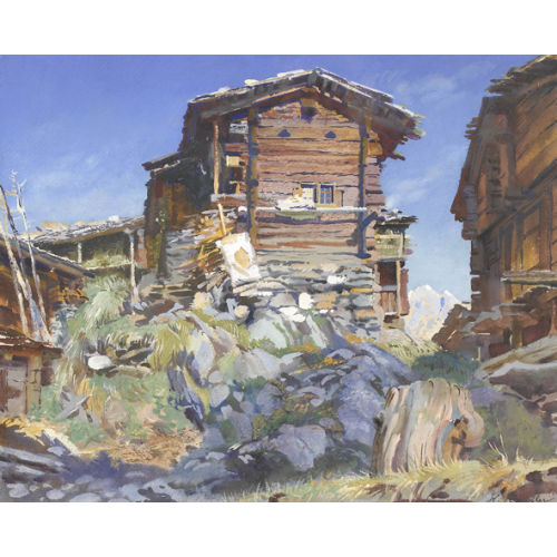 KARL ANNELER : Walliser Chalets unter sonnigem Himmel (DOBIASCHOFSKY AUKTIONEN AG)
