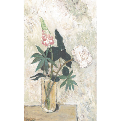 VICTOR SURBEK : Blumenstillleben mit Lupine und weisser Rose (DOBIASCHOFSKY AUKTIONEN AG)