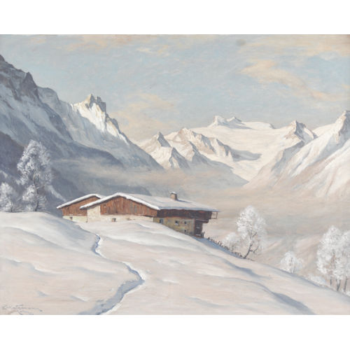 ERWIN KETTEMANN : Winterliche Gebirgslandschaft mit Bauernh�usern (DOBIASCHOFSKY AUKTIONEN AG)
