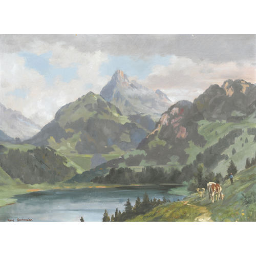 HANS GARTMEIER : 'Alphirt mit Rindern am Schwarzsee' (DOBIASCHOFSKY AUKTIONEN AG)