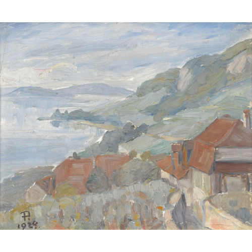 FRITZ P�MPIN : Bielersee mit St. Petersinsel von Ligerz aus (DOBIASCHOFSKY AUKTIONEN AG)