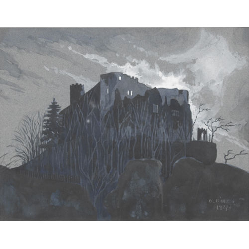 OSKAR BINZ : Winteransicht einer Burgruine im Solothurner Jura (DOBIASCHOFSKY AUKTIONEN AG)