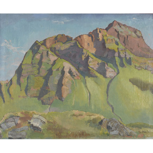 HANS STOCKER : Felsige Gebirgspartie unter blauem Himmel (DOBIASCHOFSKY AUKTIONEN AG)