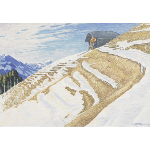WALDEMAR FINK : Gebirgspartie im Vorfr�hling mit Chalet (DOBIASCHOFSKY AUKTIONEN AG)