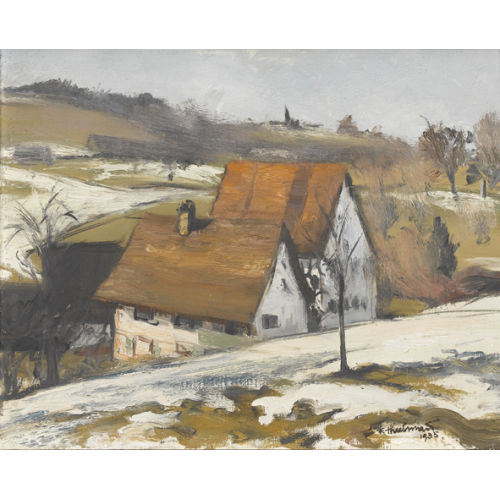 FRITZ THALMANN : Bauernh�user in H�gellandschaft im Vorfr�hling (DOBIASCHOFSKY AUKTIONEN AG)