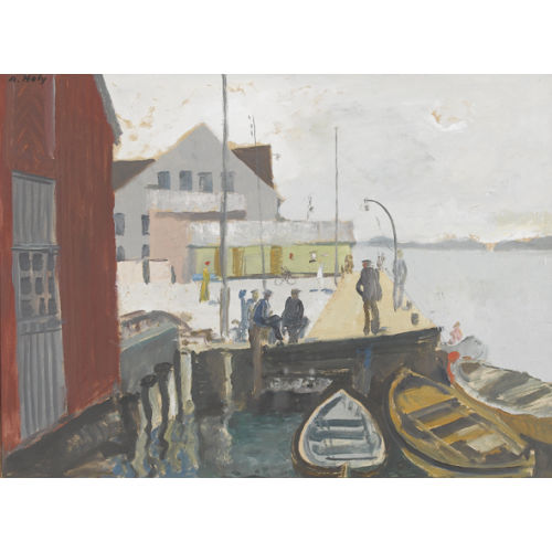 ADRIEN HOLY : Hafenpartie in Norwegen mit Figurenstaffage (DOBIASCHOFSKY AUKTIONEN AG)
