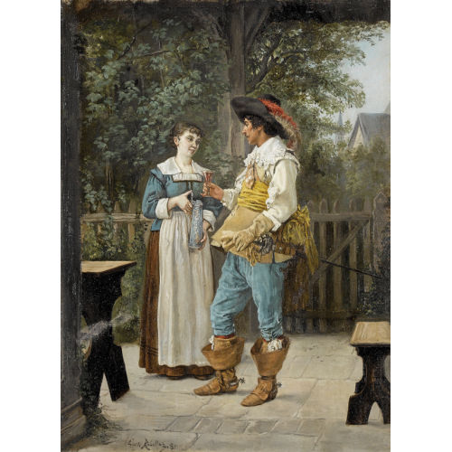 EMILE ROBELLAZ : Genreszene mit Musketier und junger Wirtin beim Weintrinken (DOBIASCHOFSKY AUKTIONEN AG)