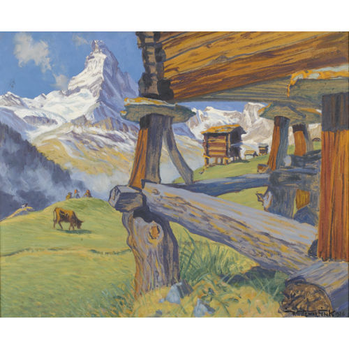 WALDEMAR FINK : Sommerliche Matterhornansicht mit Stadel (DOBIASCHOFSKY AUKTIONEN AG)