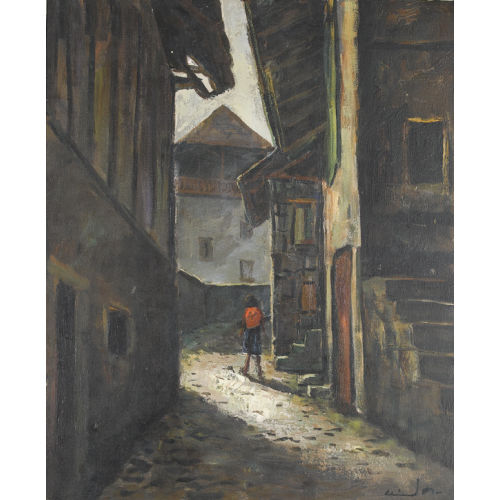 MAX CLEMENT : Gassenpartie in St-Gingolph mit Frau (DOBIASCHOFSKY AUKTIONEN AG)
