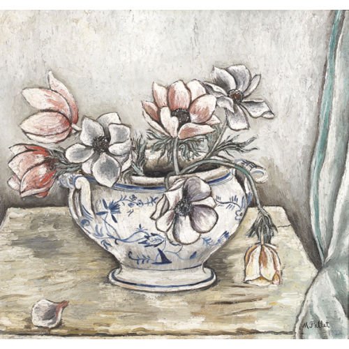 MARGUERITE PELLET : Blumenstillleben mit blau bemaltem Steinzeugtopf (DOBIASCHOFSKY AUKTIONEN AG)