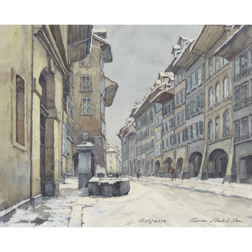 PIERRE CHATILLON : Verschneite Postgasse in Bern (DOBIASCHOFSKY AUKTIONEN AG)