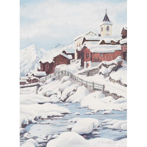 LOUIS CAMILLE GIANOLI : Winterliche Ansicht von Blatten im L�tschental (DOBIASCHOFSKY AUKTIONEN AG)