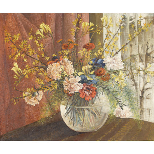 HUGO MATHIS : Blumenstillleben am Fenster (DOBIASCHOFSKY AUKTIONEN AG)
