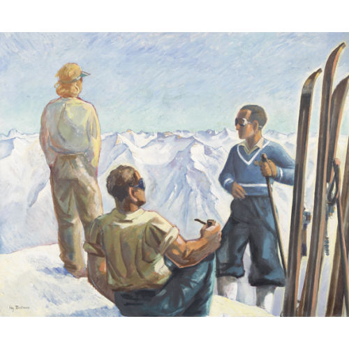 HEINZ BALMER : Sonnige Partie mit rastenden Skifahrern (DOBIASCHOFSKY AUKTIONEN AG)