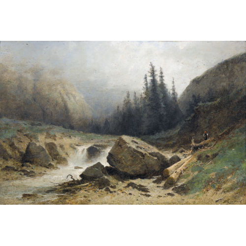 GUSTAVE EUGENE CASTAN : Reissender Gebirgsbach mit B�uerin (DOBIASCHOFSKY AUKTIONEN AG)