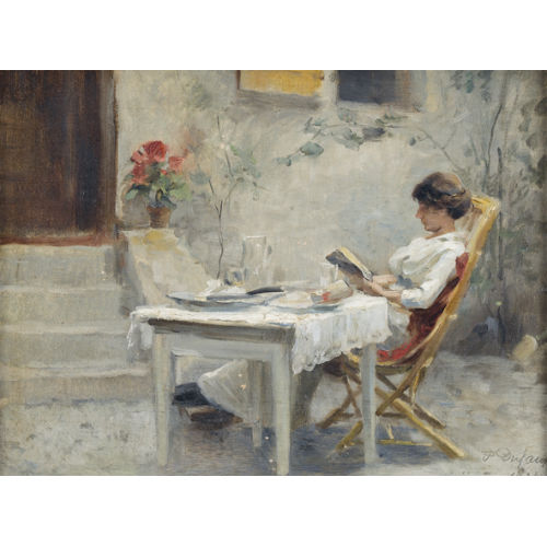 FREDERIC DUFAUX : Lesende Dame auf einer Terrasse (DOBIASCHOFSKY AUKTIONEN AG)
