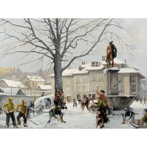 ROBERT BAUMBERGER : Schneeballtreiben auf dem L�uferplatz in Bern (DOBIASCHOFSKY AUKTIONEN AG)