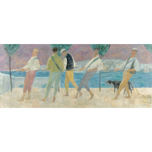 HERMANN-ALFRED SIGG : Seeuferpartie mit M�nnern beim Seilziehen (DOBIASCHOFSKY AUKTIONEN AG)