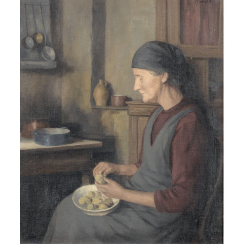 HERMANN TIEBERT : K�cheninterieur mit Kartoffelsch�lerin (DOBIASCHOFSKY AUKTIONEN AG)