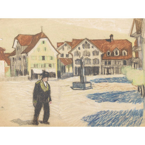 EDMOND BILLE : Place avec fontaine (DOBIASCHOFSKY AUKTIONEN AG)