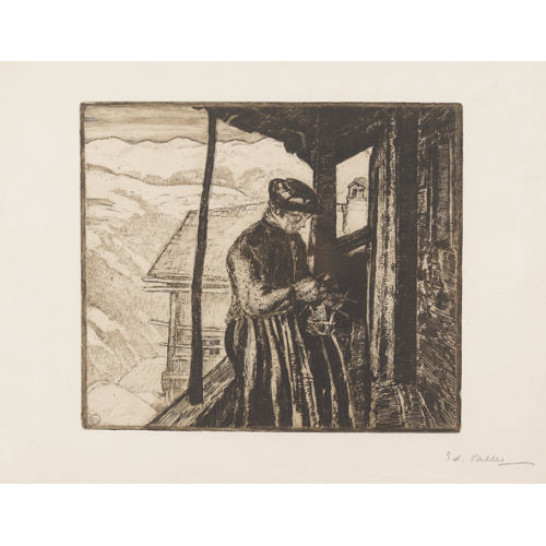 EDOUARD VALLET : Femme tricotante (DOBIASCHOFSKY AUKTIONEN AG)