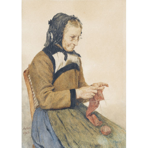 ALBERT ANKER : Strickende Grossmutter (DOBIASCHOFSKY AUKTIONEN AG)