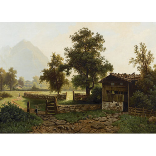 WILHELM THEODOR NOCKEN : Sommerliche Voralpenlandschaft mit Bauernhaus (DOBIASCHOFSKY AUKTIONEN AG)