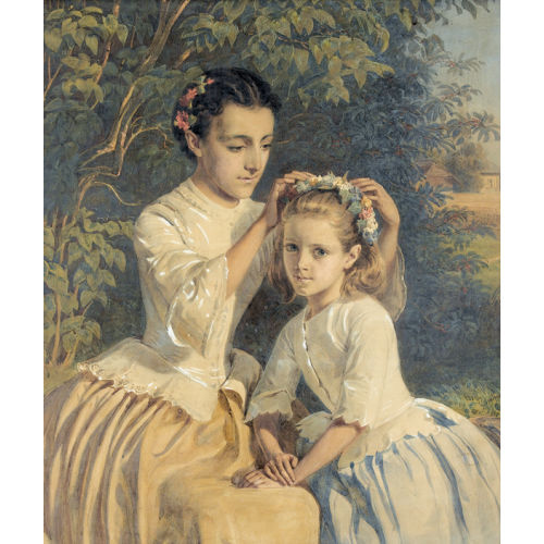 JOHANN FRIEDRICH DIETLER : Zwei M�dchen mit Blumenkr�nzen (DOBIASCHOFSKY AUKTIONEN AG)