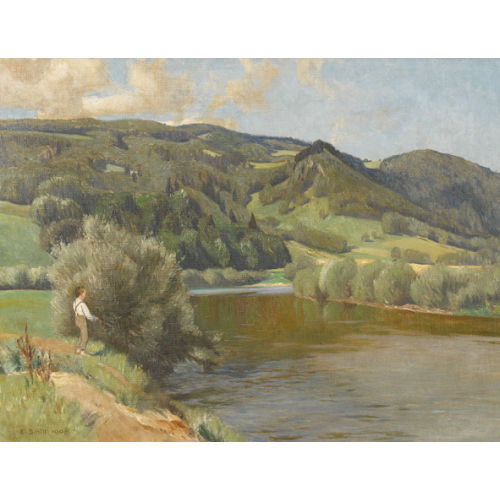 EMIL SCHILL : Ein Knabe beim Angeln am Doubs (DOBIASCHOFSKY AUKTIONEN AG)