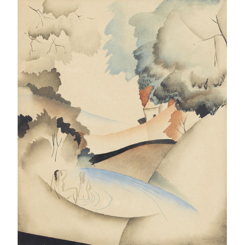 GUSTAVE BUCHET : H�gelige Landschaft mit Badenden (DOBIASCHOFSKY AUKTIONEN AG)