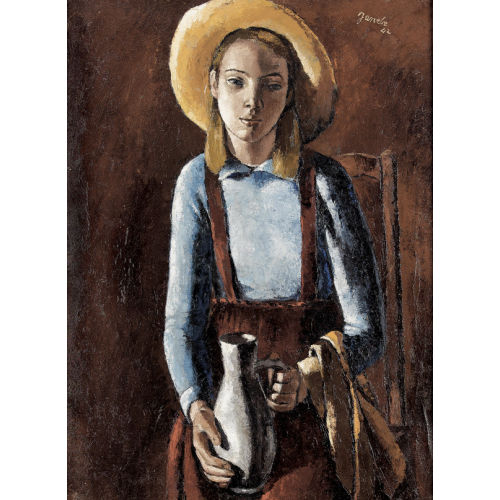 JEANNE) JANEBE (EIGTL. BARRAUD-PELLET : Junges M�dchen mit Krug vor rotem Hintergrund (DOBIASCHOFSKY AUKTIONEN AG)