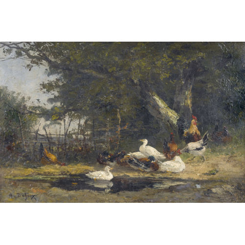ALEXANDRE DEFAUX : Weiher mit Enten und H�hnerschar (DOBIASCHOFSKY AUKTIONEN AG)