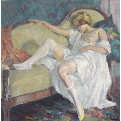 EDWARD CUCUEL : Schlafende Dame auf gr�nem Sofa (DOBIASCHOFSKY AUKTIONEN AG)