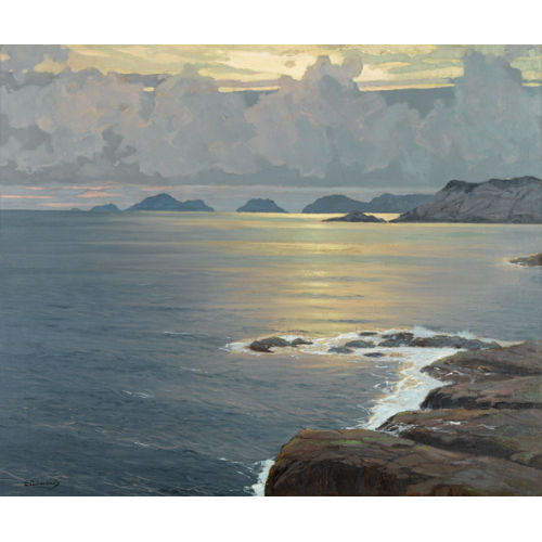 GABRIELLE ACHENBACH : Felsige Meeresk�ste bei Sonnenuntergang (DOBIASCHOFSKY AUKTIONEN AG)