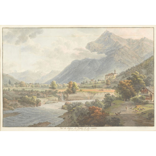 JOHANN LUDWIG ABERLI : 'V�e du Chateau de Wimmis et des environs' (DOBIASCHOFSKY AUKTIONEN AG)