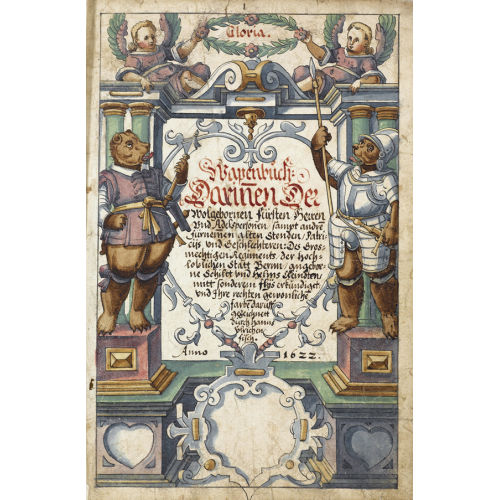 HANS ULRICH I FISCH : 'Wapenbuch: Darinen Der Wolgebornen F�rsten Herren und Adelspersonen sampt andre f�rnemen alten stenden Patri= ciis und Geschlechteren: Des Gros= mechtigen Regiments der hoch= Loblichen Statt Bern angebor= ne Schiltt und Helms..., mitt sonderem fl�s erkundiget: und Ihre rechten gewonliche farbe daruff gezeichnett durch Hanns Ulrichen Fisch. Anno 1622'. (DOBIASCHOFSKY AUKTIONEN AG)